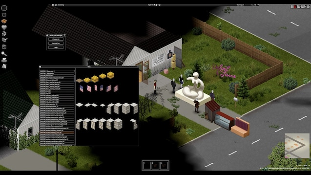 Project Zomboid cheats client panel showing feature toggles for ESP wallhack, aimbot, and radar